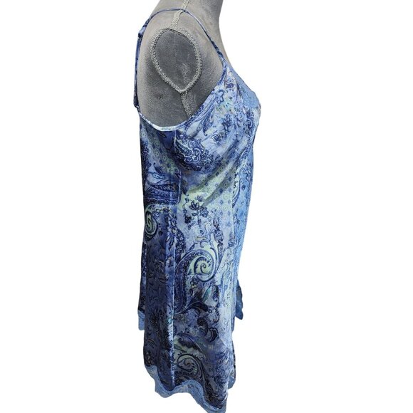 Y2K Slip Dress Blue Paisley Floral Satin Lace Spaghetti Strap Nightgown Medium - Picture 3 of 8